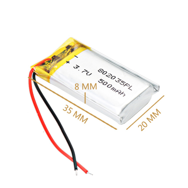 802035 Lithium Ion Polymer Rechargeable Battery, Lipo 3.7 V 500mah 800mah