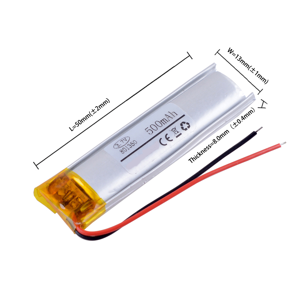 801350 Lithium Polymer Battery, Lithium Polymer Battery, Li Ion Polymer Battery 3.7 V 500mah