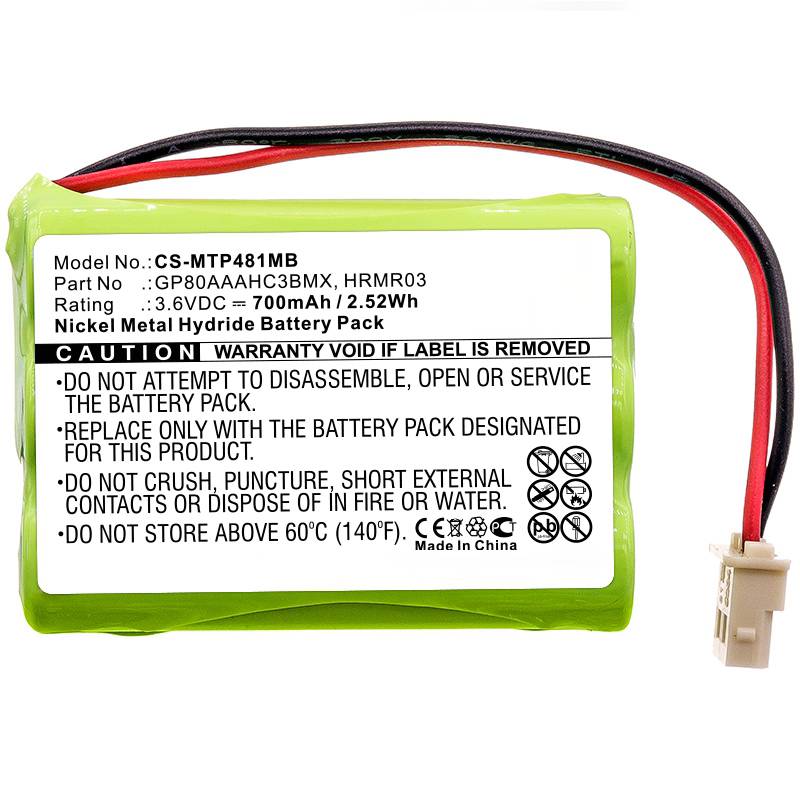 Baby Monitor Battery 3.6V 700mAh GP80AAAHC3BMX,HRMR03