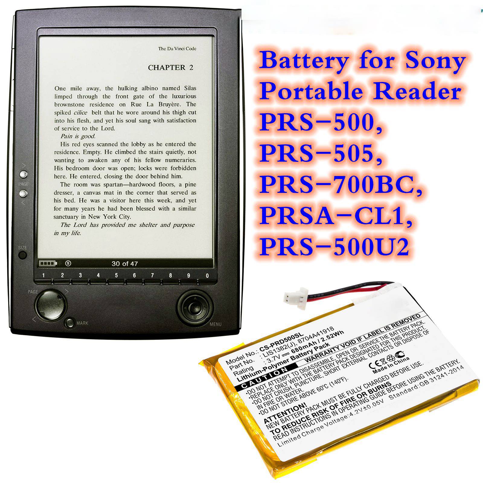 E-book E-reader Battery 3.7V 680mAh LIS1382(J) Portable Reader PRS-500,PRS-505,PRS-700BC,PRSA-CL1,PRS-500U2 Lithium Battery Pack